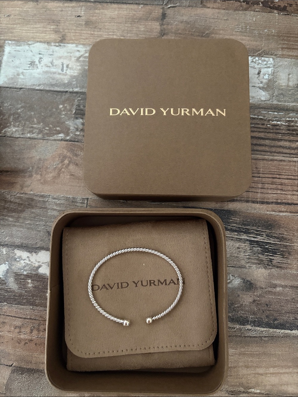 David Yurman Silver Twisted Cable Open Cuff Bracelet